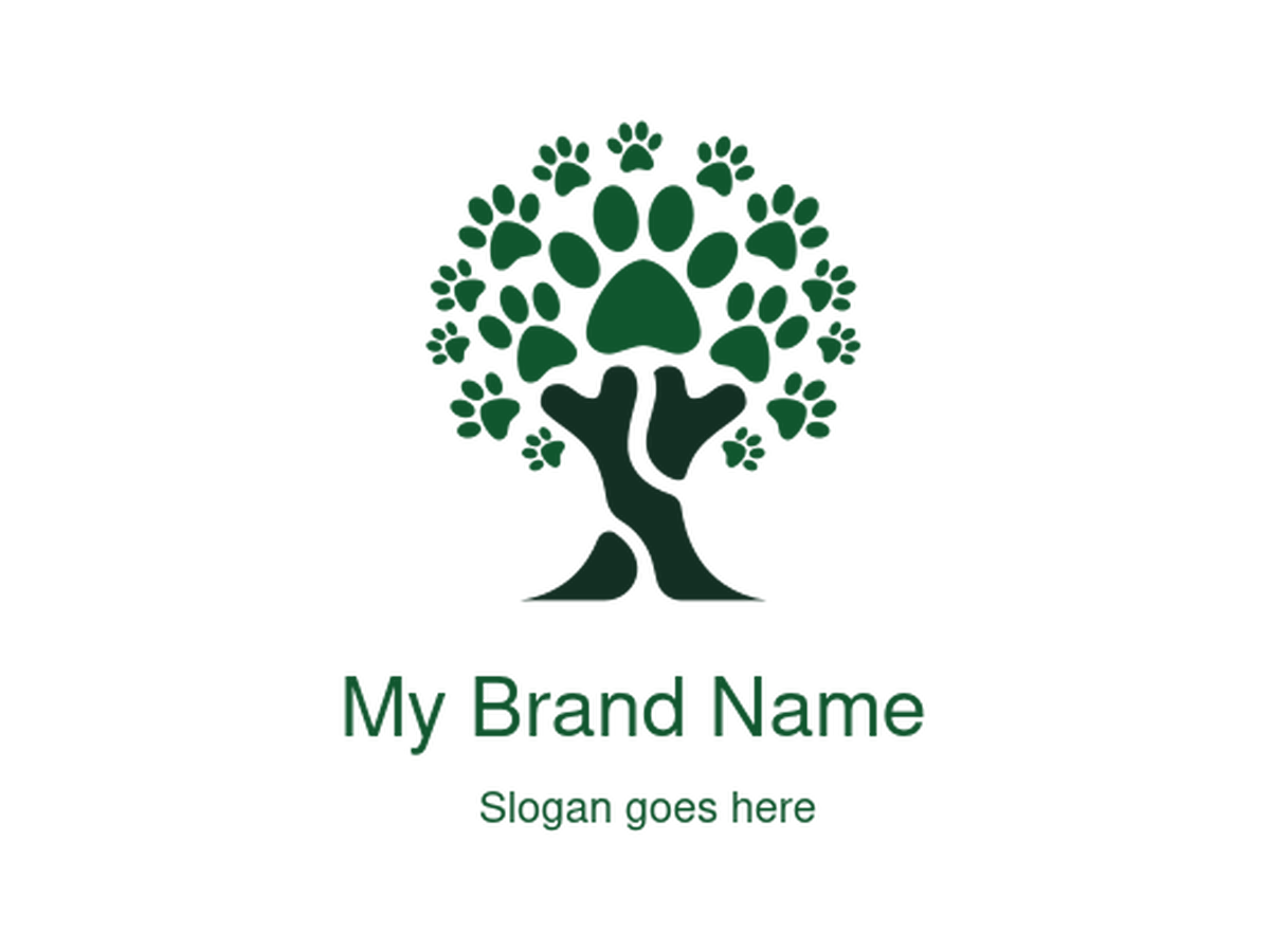 Green Tree Logo Made of Animal Paw Prints – Perfect for Pet Wellness, Nature Conservation, and Eco-Friendly Animal Services